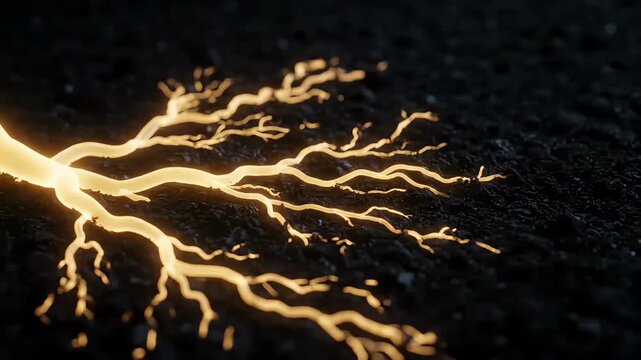 Bioluminescent Golden Roots Spreading Through Dark Soil 