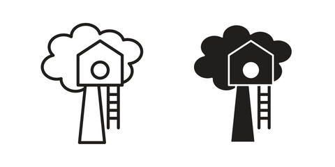 House tree icons, Line vector. solid symbol set