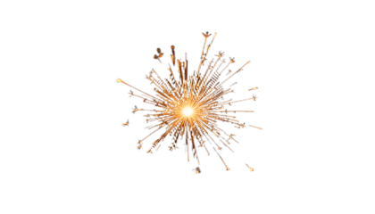 Sparkling firework sparkler lit, bright sparks against deep white background,PNG