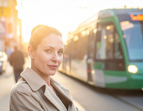 Kobieta czeka na autobus - komunikacja miejska