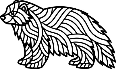 Obraz premium Abstract bear silhouette with decorative striped pattern stylized wild animal outline for coloring and design
