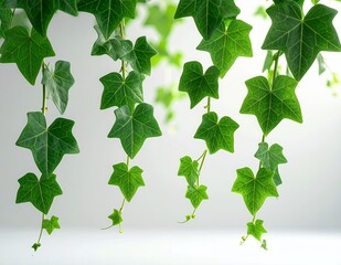 Vibrant Green Ivy Leaves Hanging Against a Bright Background.
