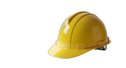 Yellow construction hard hat safety equipment protection industrial worker gear cutout on transparent background