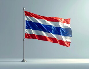 Vibrant Thai Flag Waving Proudly on a Flagpole Against a Clean Background.