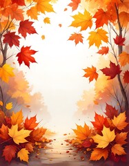 Autumn Maple Leaves Frame on White Background