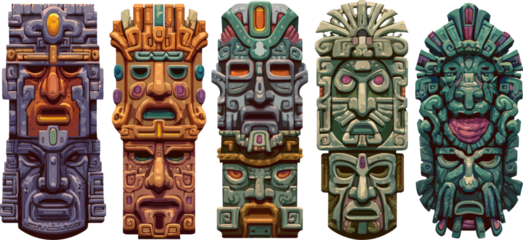 Ancient mask, tribal art, stone totem, carved face, fantasy