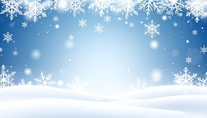 Winter Wonderland Background with Falling Snowflakes and Snow Drifts.