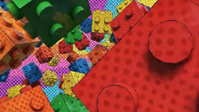 Colorful Animated Building Blocks Pop Art Comic Style Background