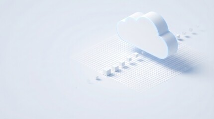 3D white cloud icon with data cubes grid, cloud computing analytics concept