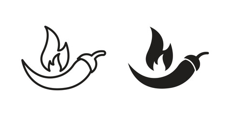 Pepper hot icons, Line vector. solid symbol set