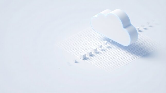 3D white cloud icon with data cubes grid, cloud computing analytics concept - Powered by Adobe