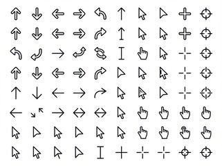 Naklejka premium geometric minimal set of minimal user interface icons basic interface arrows and cursors useful for infographics presentations and ui elements isolated on white background