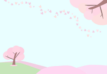 桜の木と春の風景のイラスト背景