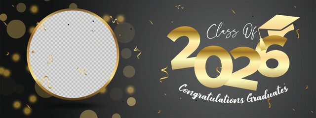 Gold and Black Class of 2026 Graduation Banner with Circle Frame Decoration