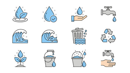Water symbol icon set in a simple vector design
