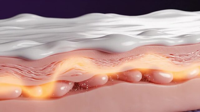 Hyper-Realistic Macro Skin Texture with Transparent Sunscreen Shield Bouncing UV Rays