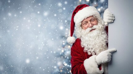 Santa Claus Pointing at Blank Copy Space for Christmas Advertisements