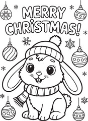 christmas coloring page, kids art, line art, cartoon, outline, black and white, coloring sheet new year card with santa claus