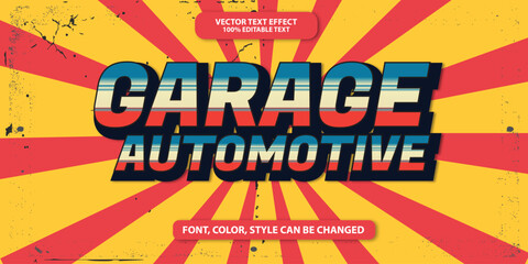 Retro garage automotive graphic featuring bold vintage typography and yellow sunburst background. Perfect for workshop branding, motorcycle 