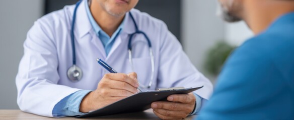 doctor deeply engaged in patient’s medical chart during an empathetic consultation session