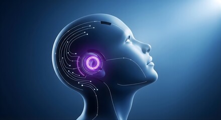 Humanoid head profile with glowing brain and neural networks connection artificial intelligence