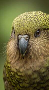 Close-up of a Kakapo Parrots Face in New Zealand.