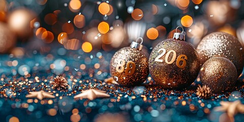 Panoramic Bokeh Festive Christmas Ornaments Celebrate New Year 2026