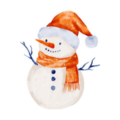 Cheerful Watercolor Snowman Clip Art: Festive Christmas Illustration