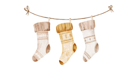 Cozy Watercolor Christmas Stocking Illustration: Hand-Drawn Festive Ornament Collection