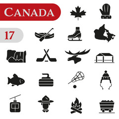 A set of stylish Doodle icons dedicated to Canada's culture, architecture, and cuisine.