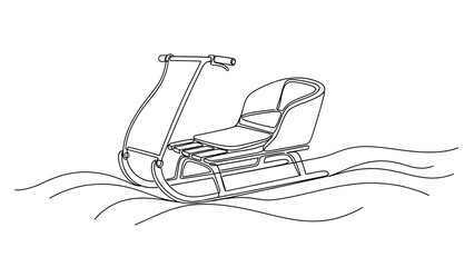A detailed illustration of a classic wooden sleigh gliding across a snowy landscape. 