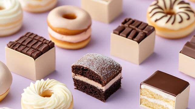 Indulge in a delightful array of treats! From decadent chocolate cake to beautifully glazed donuts, each bite is a moment of pure bliss. These are sweet cravings cured! - Powered by Adobe