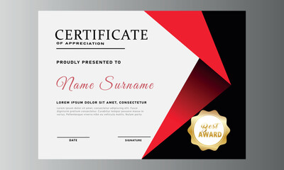 Certificate of appreciation luxury red theme template design