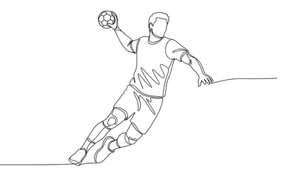 A minimalist line art illustration of a handball player in action, throwing the ball. 