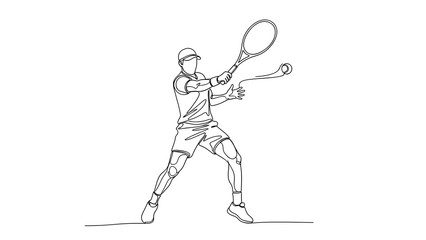 Dynamic line drawing of a tennis player in action. 