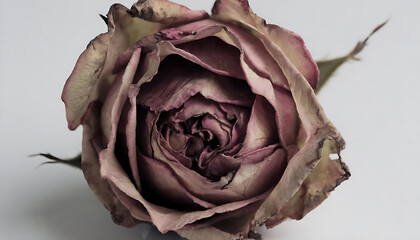 close-up of a withered rose with dry curled petals,Withered Rose Close-Up. Faded Rose Petal Texture. Dry Rose in Soft Light.