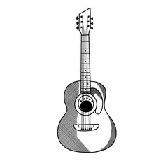 Obraz premium hand drawn acoustic music guitar line art vector illustration