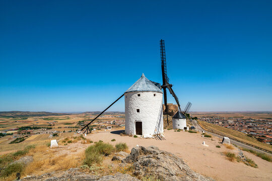 Summer View of Consuegra Windmills, Spain Iconic Don Quixote Landmarks