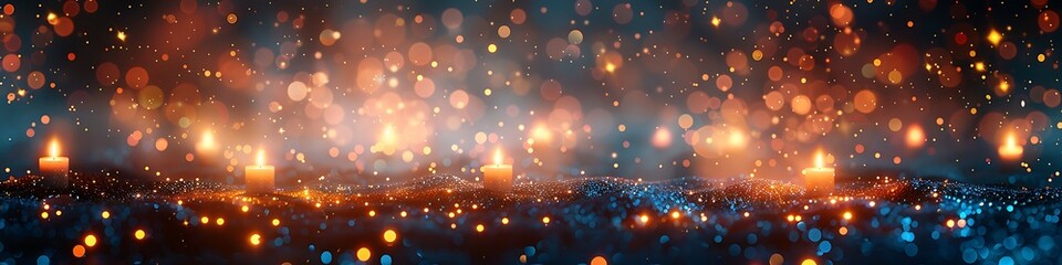 Panoramic View of Numerous Lit Candles and Bokeh Lights at Night
