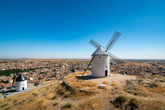Scenic Windmills of Consuegra, Spain on a Summer Day