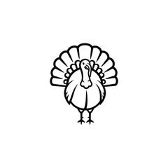 Black outline turkey with fanned tail feathers bird