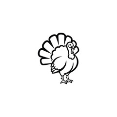 Black outline turkey with fanned tail on white background 1