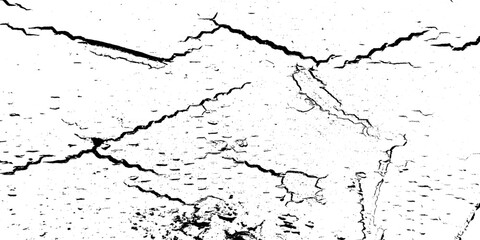 Crack and scratched grunge dust wall urban background texture vector. crack cement wall texture. black textured grainy cracked ground lines isolated on white. distressed overlay grainy texture.