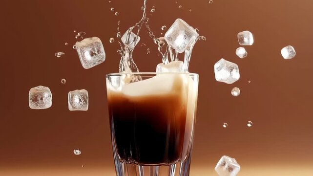 Ice Cube Splash in Cocktail: A refreshing drink with cascading ice cubes, capturing the dynamic dance of refreshment, the essence of coolness and pure delight.