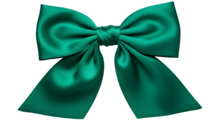 Luxury emerald green satin ribbon bow tie isolated PNG with Transparent Background