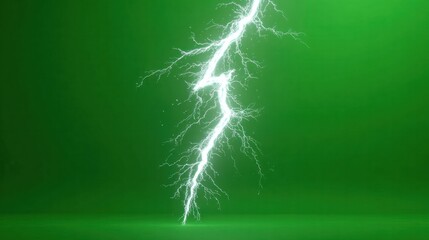 Electric Bolt's Power: A radiant lightning bolt descends across a vibrant green backdrop, its intense energy and unpredictable nature showcased in a striking display of atmospheric power.
