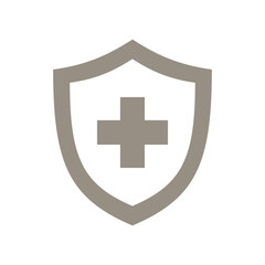 Minimalist shield icon with a medical cross symbolizing healthcare protection, medical safety, secure health services, and reliable medical support.