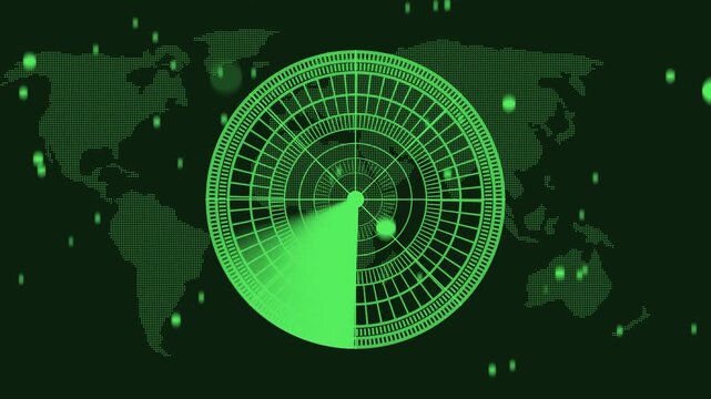 animation, defense, defense technology, detection, detection system, digital, display, dynamic, Rader HD technology signal waves animation on black background.