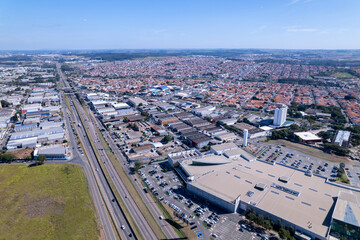 Aerial view of the city of Indaiatuba, São Paulo, Brazil. Santos Dumont Highway.