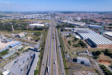 Aerial view of the city of Indaiatuba, São Paulo, Brazil. Santos Dumont Highway.